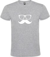 Grijs  T shirt met  print van "Bril en Snor " print Wit size M
