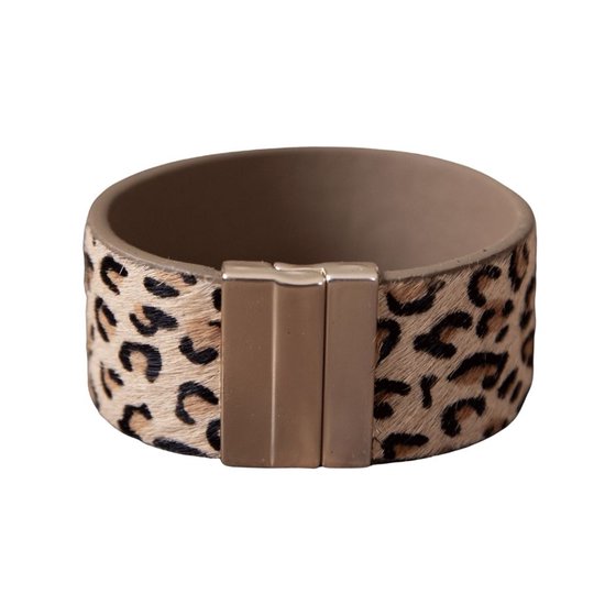Marama - armband Leopard - leer en suède - magneetsluiting - 19.5 cm.