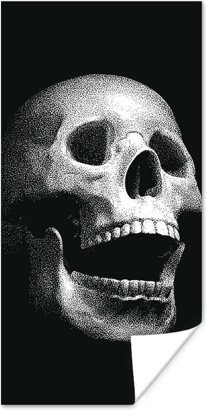 Poster Een zwart-wit illustratie van een natuurgetrouwe schedel - 20x40 cm