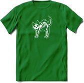 SKKKaleton - Katten T-Shirt Kleding Cadeau | Dames - Heren - Unisex | Kat / Dieren shirt | Grappig Verjaardag kado | Tshirt Met Print | - Donker Groen - S