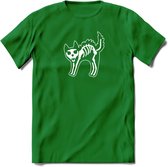 SKKKaleton - Katten T-Shirt Kleding Cadeau | Dames - Heren - Unisex | Kat / Dieren shirt | Grappig Verjaardag kado | Tshirt Met Print | - Donker Groen - XL