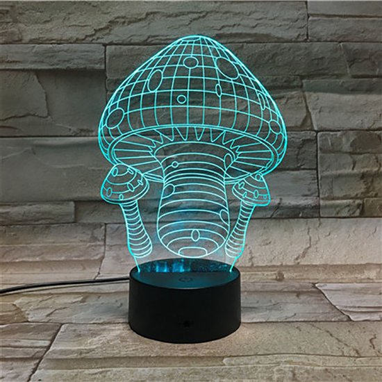 3D Led Lamp Met Gravering - RGB 7 Kleuren - Paddestoelen