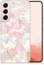 GSM Hoesje Geschikt voor Samsung Galaxy S22 Back Case TPU Siliconen Hoesje Doorzichtig Mooie Bloemen