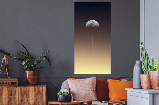 Stickers muraux - Lune - Fusée - Espace - 60x120 cm - Film adhésif