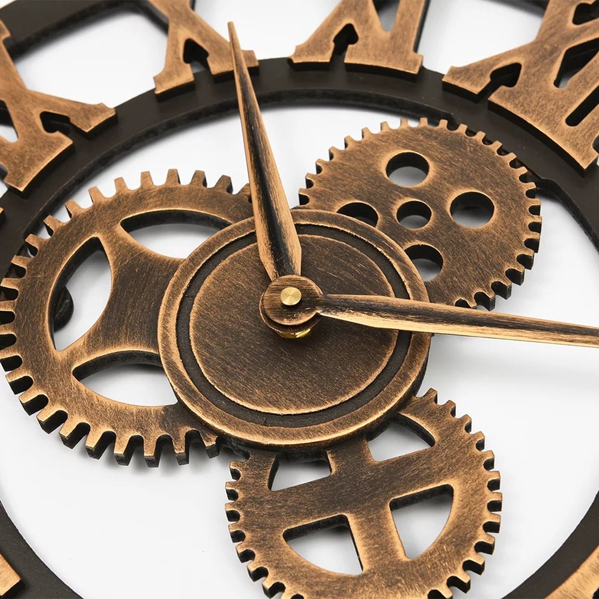 Handgemaakte Grote Wandklok - Ronde Muurklok - Retro Klok - Latijnse Cijfers Romeins - Tandwiel - Handmade Gear Wall Clock — cadeau in Wonen & Interieur - foto 6