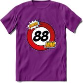 88 Jaar Hoera Verkeersbord T-Shirt | Grappig Verjaardag Cadeau | Dames - Heren | - Paars - S