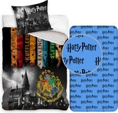 Harry Potter Dekbedovertrek- Katoen- 1persoons- 140x200- Dekbed Banners Hogwarts school- incl. Harry Potter hoeslaken 90x200 x25