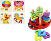 Montessori Jouets Éducatif en Houten Speelgoed Puzzle Moûlage de formes Tri Puzzle Jeu de tri Coccinelle + 4 Puzzles - Moûlage de formes - Jouets pour tout-petits - Pile de Blocs
