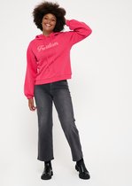 LOLALIZA Sweater met capuchon en tekst - Fuchsia - Maat L