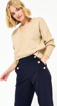 LOLALIZA Gebreide trui met lurex en V-hals - Beige - Maat XS