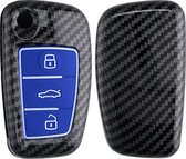kwmobile hoes voor autosleutel compatibel met Audi 3-knops autosleutel - Autosleutelbehuizing in blauw / zwart - Carbon design