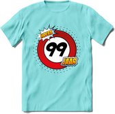99 Jaar Hoera Verkeersbord T-Shirt | Grappig Verjaardag Cadeau | Dames - Heren | - Licht Blauw - L