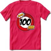 100 Jaar Hoera Verkeersbord T-Shirt | Grappig Verjaardag Cadeau | Dames - Heren | - Roze - XXL