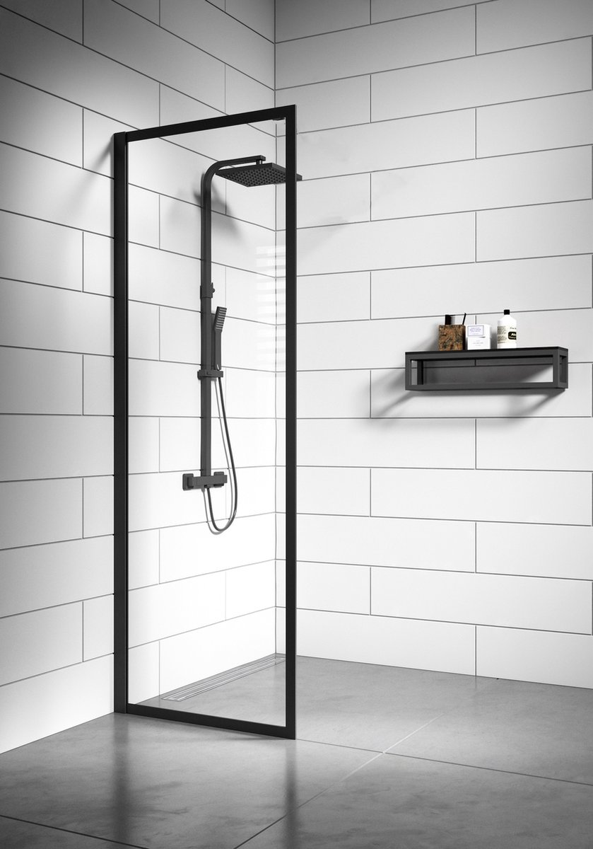 Badplaats Douchewand Georgia 40 cm x 200 cm - Zwart – Inloopdouche 8 mm Veiligheidsglas