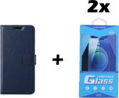 iPhone 13 Mini Telefoonhoesje - Bookcase - Ruimte voor 3 pasjes - Kunstleer - met 2x Tempered Screenprotector - SAFRANT1 - Donkerblauw