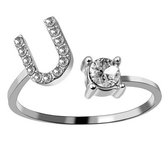 Ring Met Letter - Ring Met Steen - Letter Ring - Ring Letter - Initial Ring - Zilver Letter U - Cadeautje voor haar