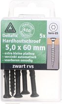 Deltafix Hardhoutschroeven Zwart RVS 5 x 60 mm - 5 stuks