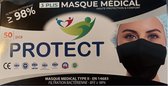 HYGISUN®-Medisch gezichtsmasker type 2 - Mondkapje - Mondmasker - Type IIR/2R - CE-gecertificeerd - Zwart - 50 Stuks - Wegwerp
