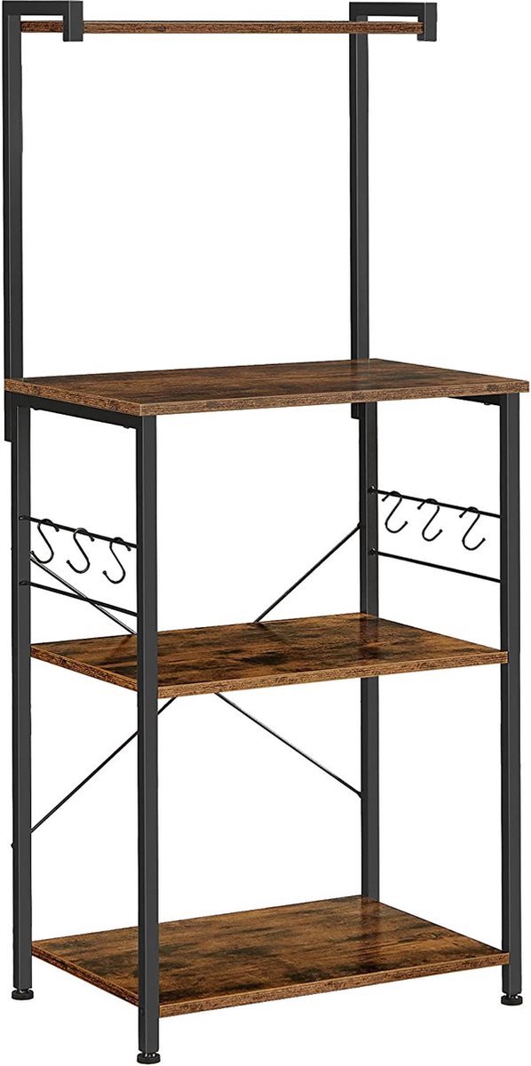 Serveerwagen Hout Tectake Staande Keukenplank – 3 Planken Industriële Look – Hout En Metaal Design – 120 X 60 X 90,5 Cm – Zwart Frame Donkerbruin Kitchen Island