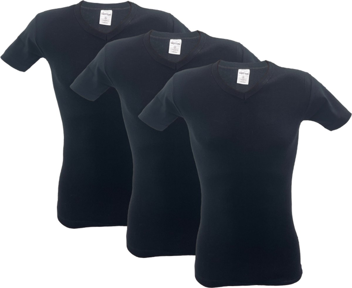 3 stuks SQOTTON V-hals T-shirt - Zwart - Maat XXL