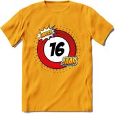 16 Jaar Hoera Verkeersbord T-Shirt | Grappig Verjaardag Cadeau | Dames - Heren | - Geel - 3XL