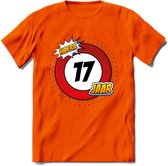 17 Jaar Hoera Verkeersbord T-Shirt | Grappig Verjaardag Cadeau | Dames - Heren | - Oranje - M