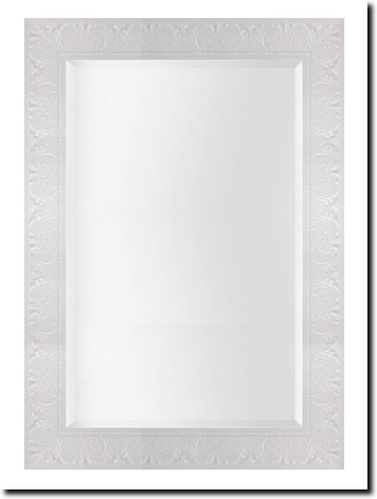 Witte Barok Spiegel Rechhoek - Sergio Hoogglans wit Buitenmaat 79x11 0 cm - Luxe spiegel voor hal of gang, woonkamer of slaapkamer - Ook geschikt voor badkamer - Badkamerspiegel - Italiaanse spiegel
