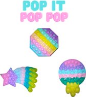 Pop IT 3 stuks vallende ster, candy & Achthoek regenboog | Fidget toys| Popit Fidget bubbels | Square popit