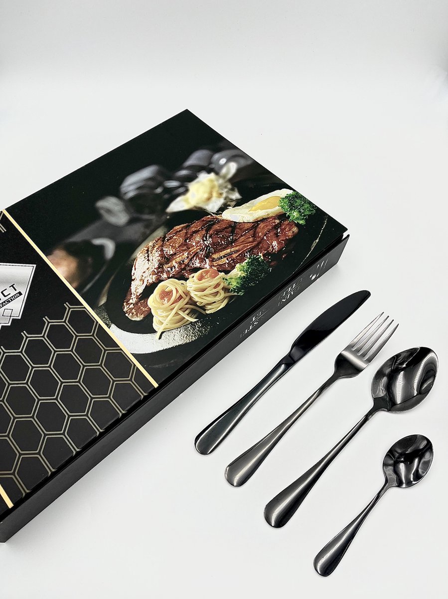 Maison Extravagante - Luxe bestekset ROMA Black - Zwart - 24-delig - RVS