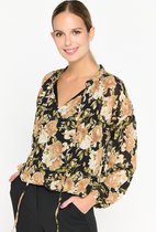 LOLALIZA Blouse met lange mouwen en bloemen - Camel - Maat 44