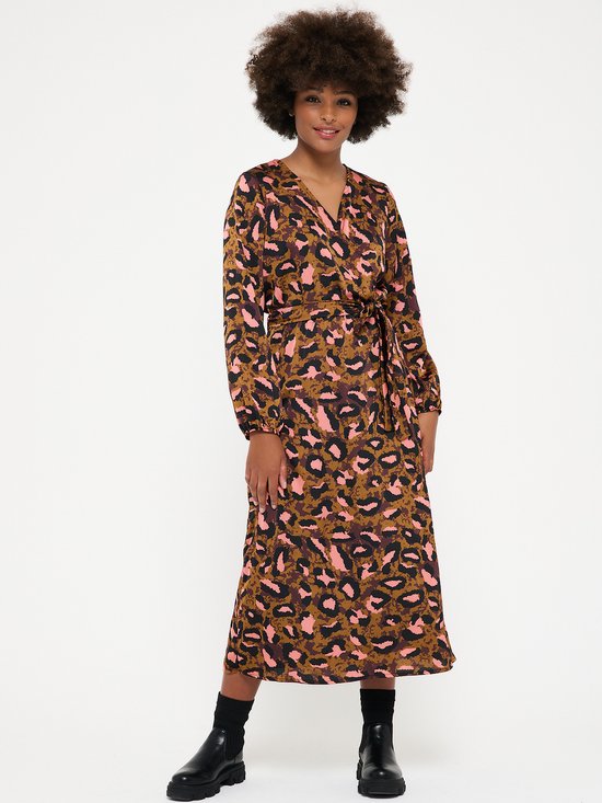 LolaLiza Lange jurk met luipaard print - Khaki - Maat 34 | bol.com