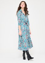 LOLALIZA Lange hemd jurk met driekwartsmouw - Turquoise - Maat 34