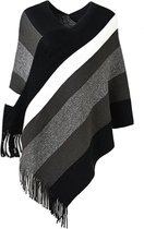 N3 Collecties Winter Dames Soft Knit Stripe Tassel Sjaal Poncho