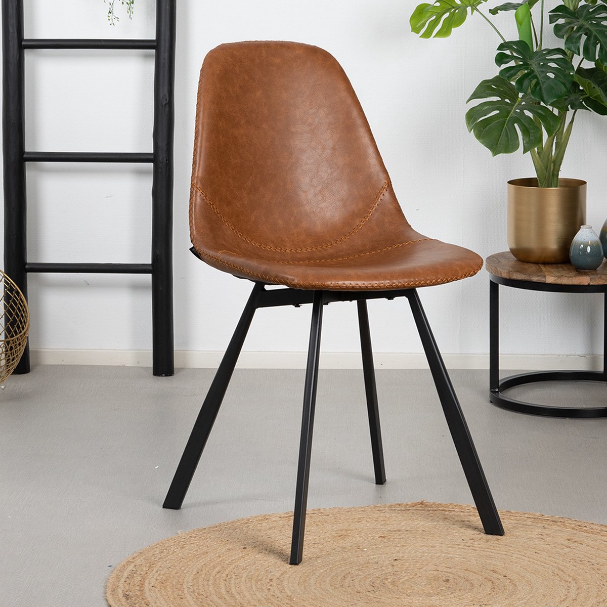 Bronx71® Industriële eetkamerstoel Logan cognac eco-leer - stoel op Prijzenvolger.com