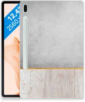Hoesje Samsung Galaxy Tab S7FE Cover Wood Beton met doorzichte zijkanten