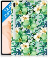Tablet Hoes Geschikt voor Samsung Galaxy Tab S7FE Backcase met naam Ontwerpen Orchidee Groen met transparant zijkanten