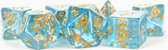 Dobbelsteen setje - Bright Blue gold foil dobbelstenen voor o.a. Dungeons & Dragons
