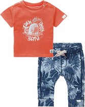 Noppies - Kledingset - 2delig - broek blauw met prints en shirt otanje - Maat 74