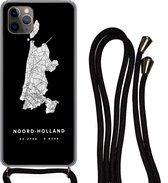 Hoesje met koord Geschikt voor iPhone 11 Pro - Noord-Holland - Wegenkaart Nederland - Zwart - Siliconen - Crossbody - Backcover met Koord - Telefoonhoesje met koord - Hoesje met touw