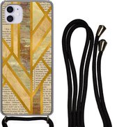 Hoesje met koord Geschikt voor iPhone 11 - Goud - Marmer print - Vintage - Siliconen - Crossbody - Backcover met Koord - Telefoonhoesje met koord - Hoesje met touw