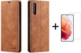 Luxe PU leren Bookcase voor Samsung Galaxy S22 Plus | Hoogwaardig Leren Hoesje | Telefoonhoesje | Portemonnee | Bruin + 1x Screenprotector