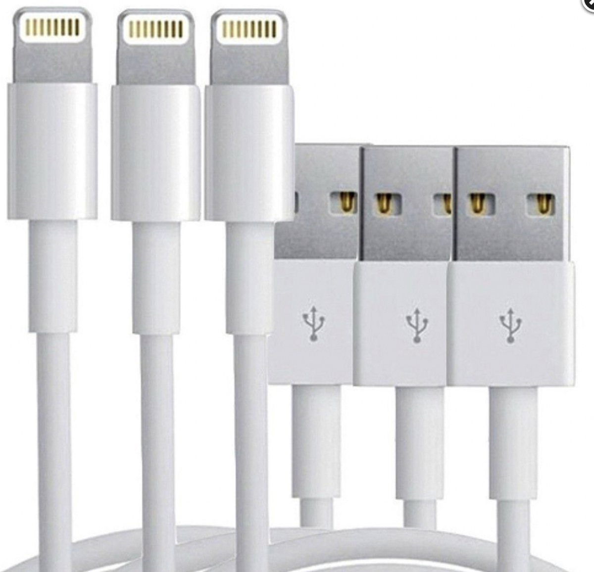 3 stuks iPhone kabel USB naar Lightning - geschikt voor Apple iPhone - iPhone oplader kabel - oplaadkabel - cadeau - kado - 1 meter - MOENS