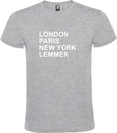 Grijs t-shirt met " London, Paris , New York, Lemmer " print Wit size XXXXL