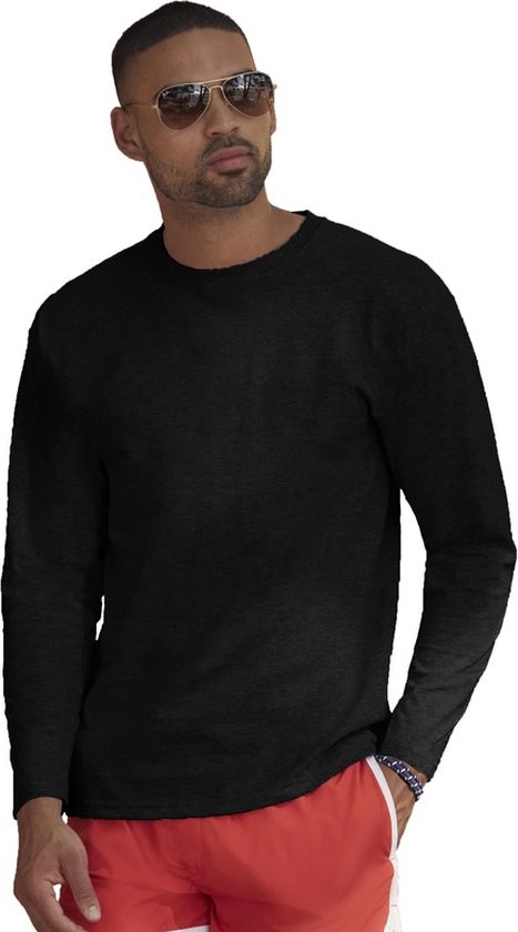 Basic shirt lange mouwen/longsleeve zwart voor heren XL (42/54)