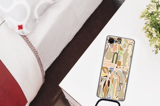 Coque avec cordon iPhone SE 2020 - Bloem - Abstrait - Vase - Pot de fleurs - Siliconen - Bandoulière - Coque arrière avec cordon - Coque pour téléphone avec cordon - Coque avec corde