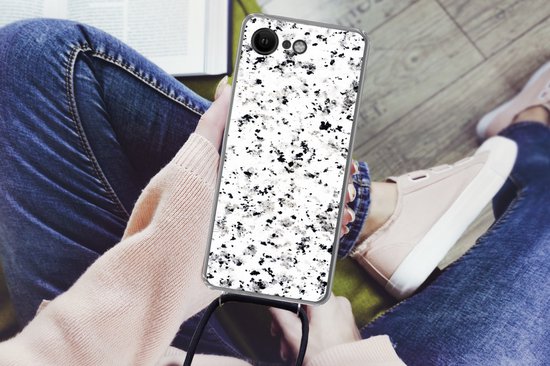 Coque avec cordon iPhone SE 2020 - Imprimé marbré - Pois - Wit - Siliconen - Bandoulière - Coque arrière avec cordon - Coque pour téléphone avec cordon - Coque avec corde