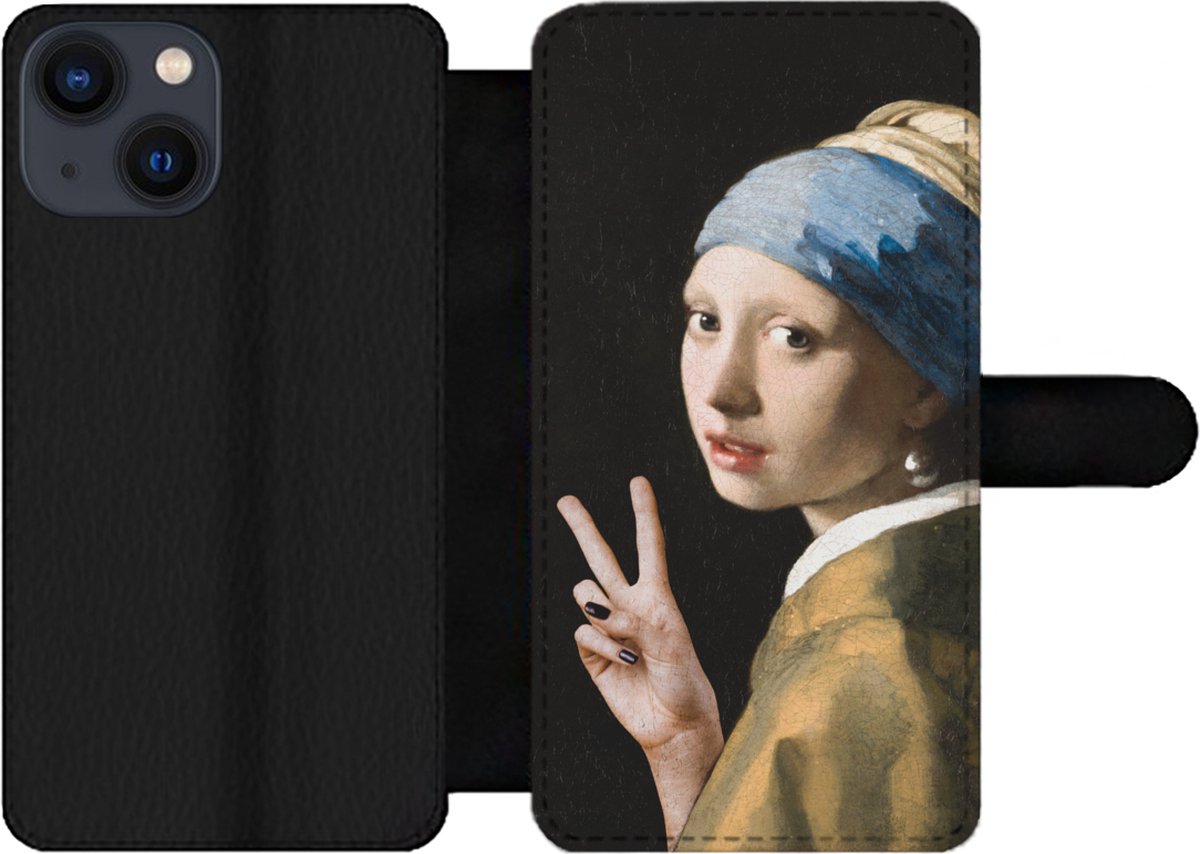 Telefoonhoesje Geschikt voor iPhone 13 Mini telefoonhoesje - Schilderij - Vermeer - Oude meesters - Met vakjes - Wallet case met magneetsluiting