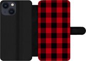 Bookcase Geschikt voor iPhone 13 Mini telefoonhoesje - Plaid - Zwart - Rood - Met vakjes - Wallet case met magneetsluiting