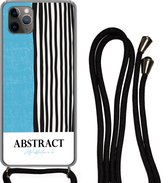 Hoesje met koord Geschikt voor iPhone 11 Pro - Design - Blauw - Zwart - Wit - Siliconen - Crossbody - Backcover met Koord - Telefoonhoesje met koord - Hoesje met touw