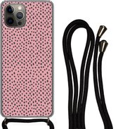 Coque avec cordon iPhone 13 Pro - Pois - Rose - Zwart - Siliconen - Bandoulière - Coque arrière avec cordon - Coque pour téléphone avec cordon - Coque avec corde
